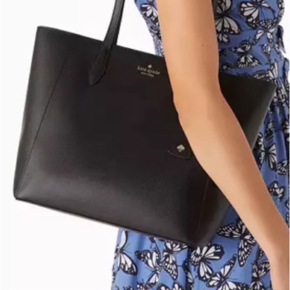 NWT Kate Spade All Day Large Tote Bag Black Leather Saffiano Work Bag - Picture 3 of 4